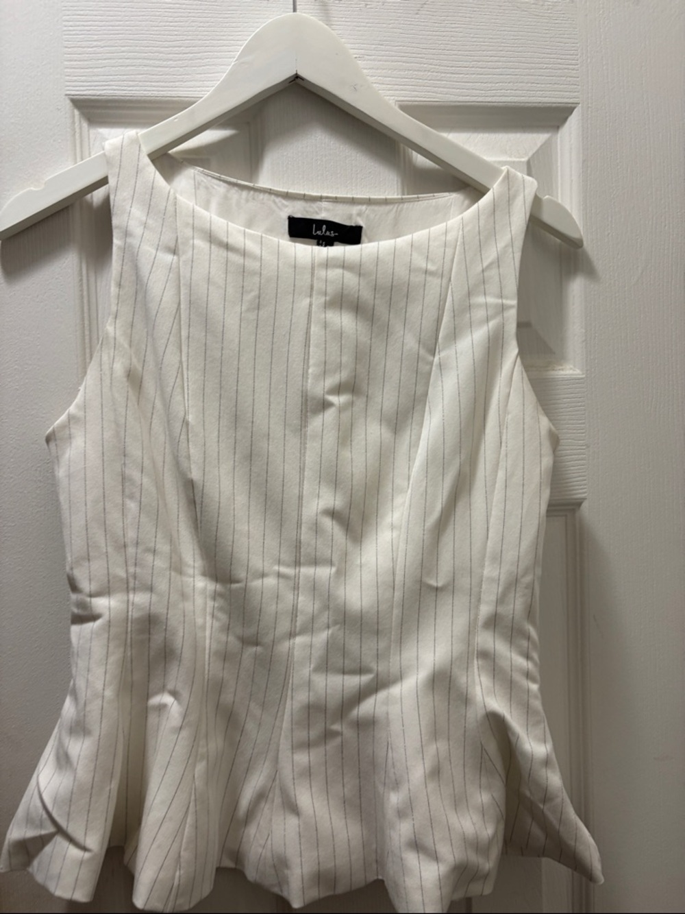 Lulu's White Pinstripe Sleeveless Peplum Top